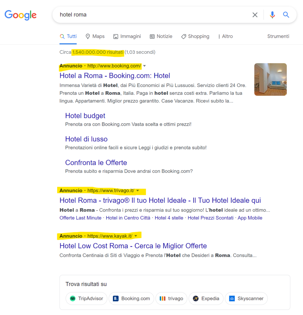 SEO ricerca hotel su google